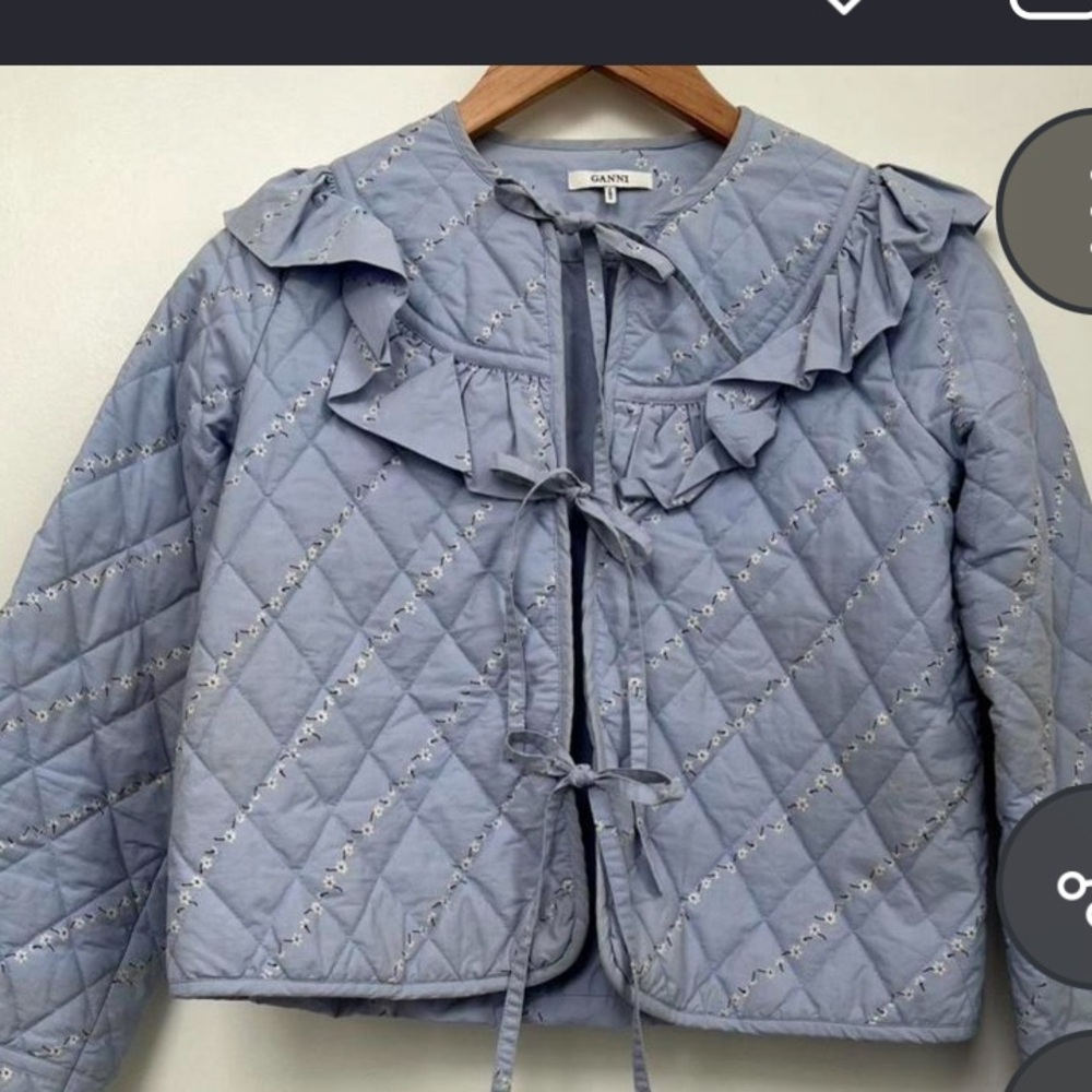 Ganni FAULKNER JACKET - SERENITY BLUE $250.00 spring quilted bow casual classic - Picture 9 of 11